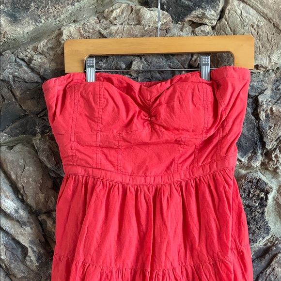 Coral Strapless Dress with Eyelet Hem - Picture 2 of 7